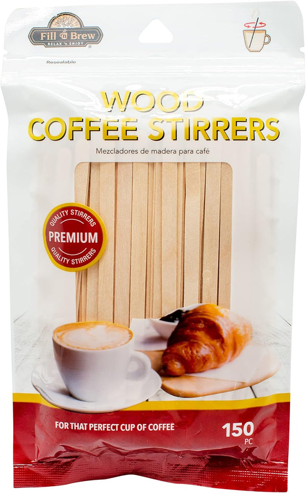 Fill 'n Brew Wood Coffee Stirrers: 150 Count in Resealable Package