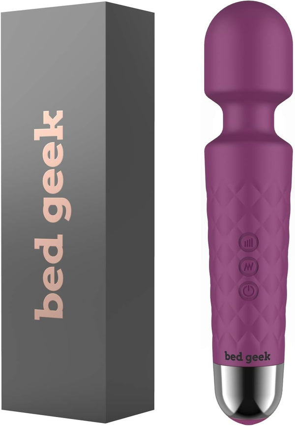 bed geek Wireless Handheld Full Body Wand Massager Electric Massage Super Soft Silicone 20 Patterns 8 Speeds (Purple)