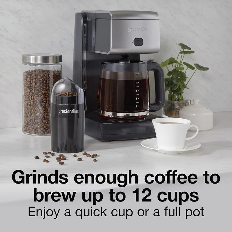 Proctor Silex Fresh Grind 4oz Electric Coffee Grinder for Beans, Spices and More, Retractable Cord, Stainless Steel Blades, Black