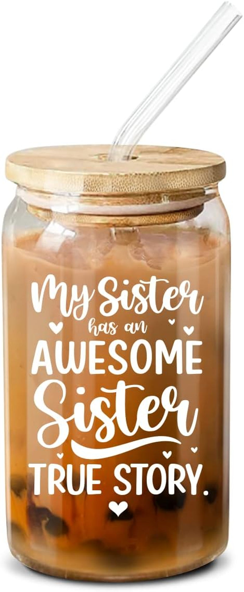 Christmas Gifts For Sister From Sister, Brother - Unique Birthday Present For Sister, Soul Sister, Big Sister, Little Sister, Sister In Law, Sibling, Bestie - 16 Oz Coffee Glass