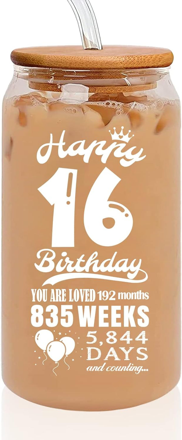 kwsnatel Sweet 16 Birthday Decorations - Sweet 16 Gifts for Girls - Sweet 16-2007 16th Birthday Decorations for Girls Boys Daughter Son Sister Brother - 16 Oz Coffee Can Drinking Glass Cup
