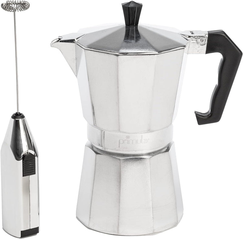 Primula Classic Stovetop Espresso and Coffee Maker, Moka Pot for Italian and Cuban Café Brewing, Greca Coffee Maker, Cafeteras, 3 Espresso Cups, Silver