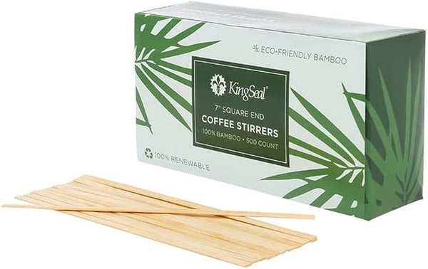 KingSeal Bamboo Wood Coffee Stirrers, Square End, 7 inch Length, 100% Renewable and Biodegradable - 1 Box of 500