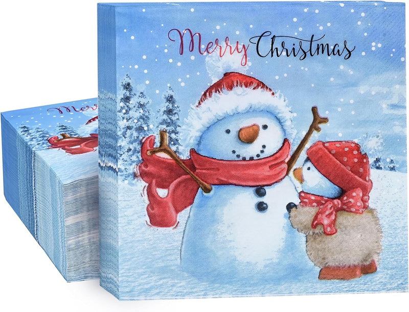 Homlouue 100 Pcs Christmas Guest Napkins, Watercolor Snowman 3 Ply Paper Napkins, Christmas Paper Napkins Disposable for Dinner Cocktail Party Decorations, Xmas Guest Towels Disposable Bathroom