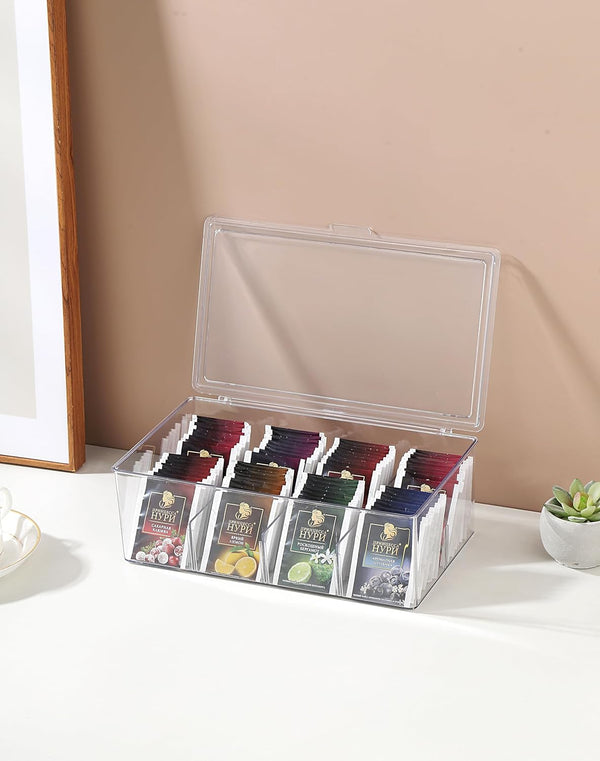 PPLive Stackable Drawer Organizer - 8 Sections for Snacks, Tea, and More - Clear Lumiere Collection