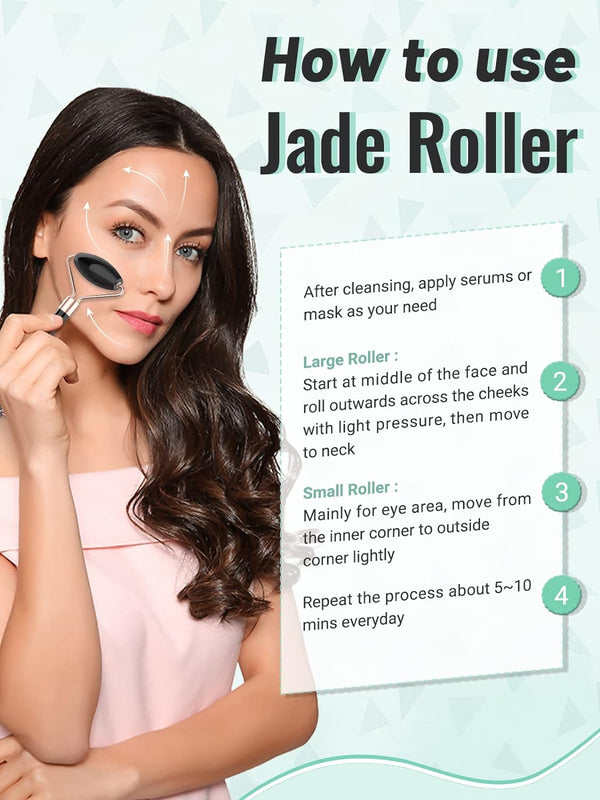 Deciniee Jade Roller and Gua Sha Set - Anti Aging Face Roller Massager & Gua Sha Facial Tools for Eye, Neck - Natural Guasha Facial Roller Skin Care Tools Body Muscle Relaxing Relieve Wrinkles-Black