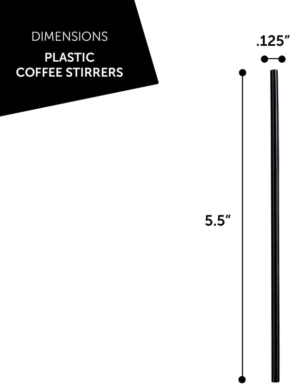 Prestee Plastic Coffee Stirrers, 2000ct, 5.5" - Plastic Coffee Straws, Drinks and Coffee Stir Sticks, Cocktail Swizzle Sticks, Disposable Stir Sticks, Drinking Straws for Coffee & Cocktails (Black)