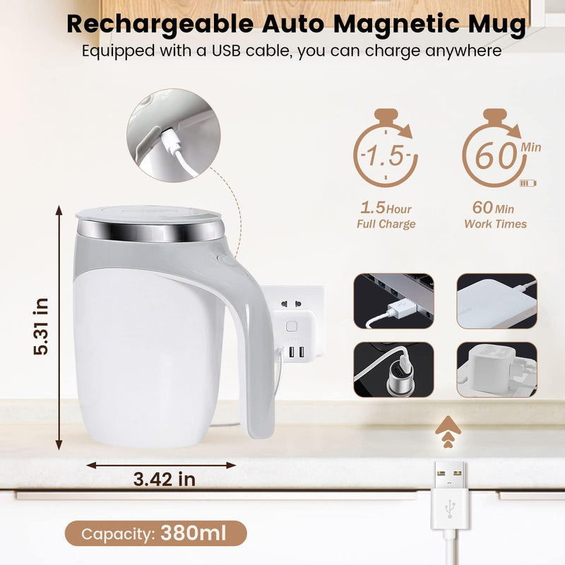 BTRICL Self Stirring Coffee Mug, Electric Self Mixing Mug Automatic Magnetic Coffee Cup, Rechargeable 380ML Stainless Steel Mug for Coffee Milk Cocoa Tea Hot Chocolate