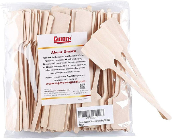 Gmark Green Product 6.25 Inch Wood Kayak Paddle Shape Sticks, Wood Stirrer for Honey, 100/Bag GM1035