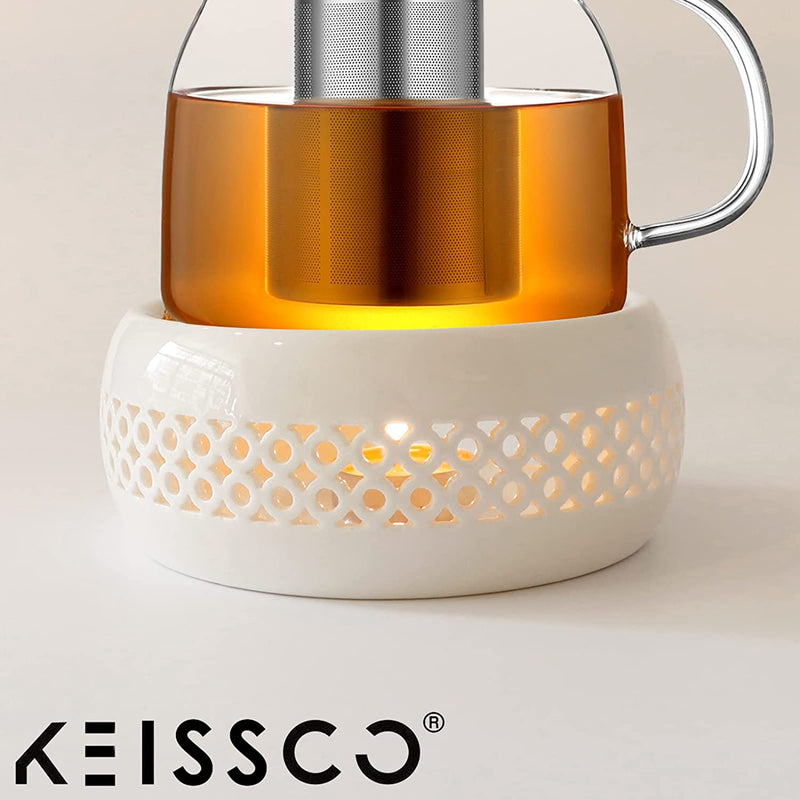 KEISSCO Teapot Warmer, Ceramic Teapot Heater with Cork Cushion Coffee Tea Warmer for Glass Teapot, Stainless Steel Teapot, Ceramic Teapot and Other Heatproof Dish Warming Use