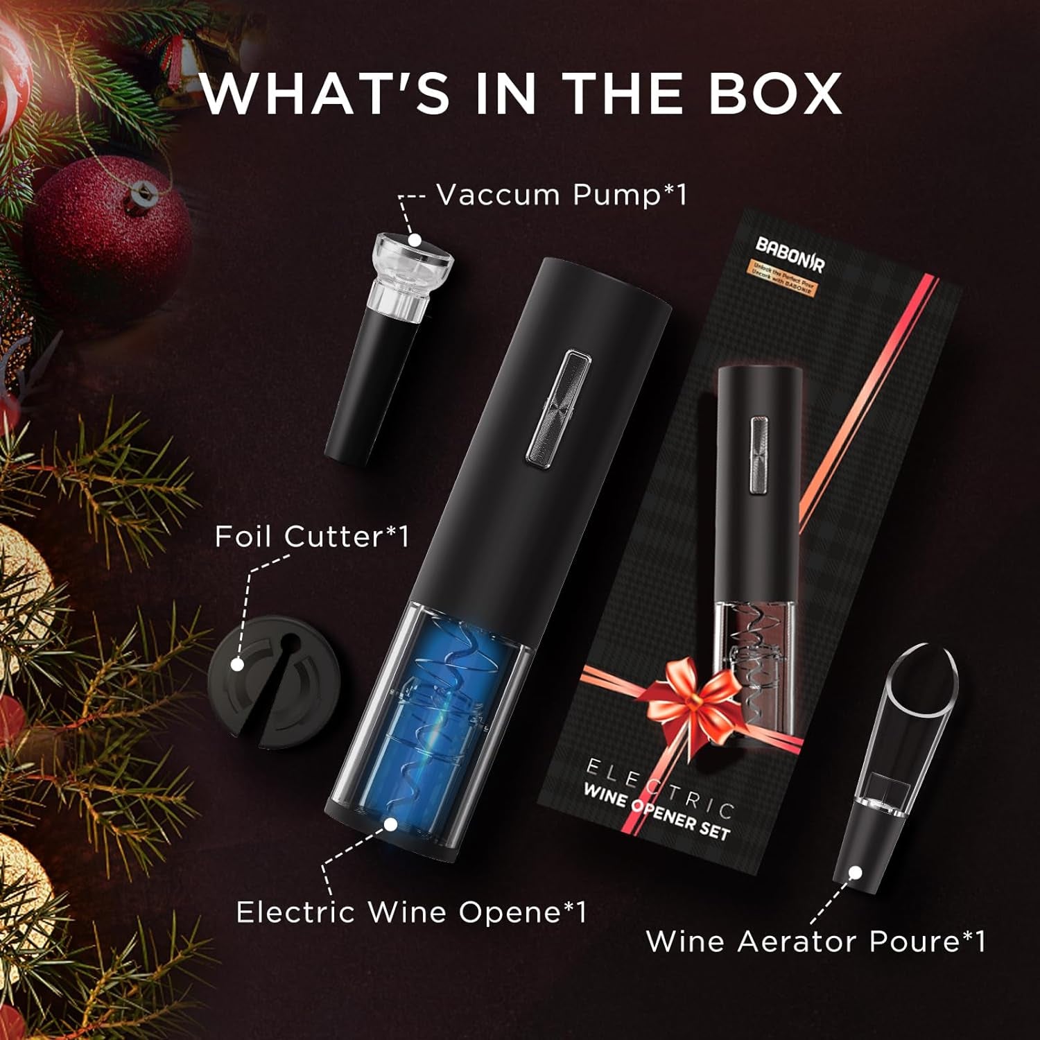 BABONIR Electric Wine Opener Set - Automatic Electronic Bottle