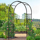 LDAILY  Garden Arbor,Trellis Arch, 7.2Ft Outdoor Steel Arbor with Stakes, Metal Archway for Climbing Plants, Wide Sturdy Durable Garden Arch for Lawn, Party, Ceremony Wedding Decoration, Black