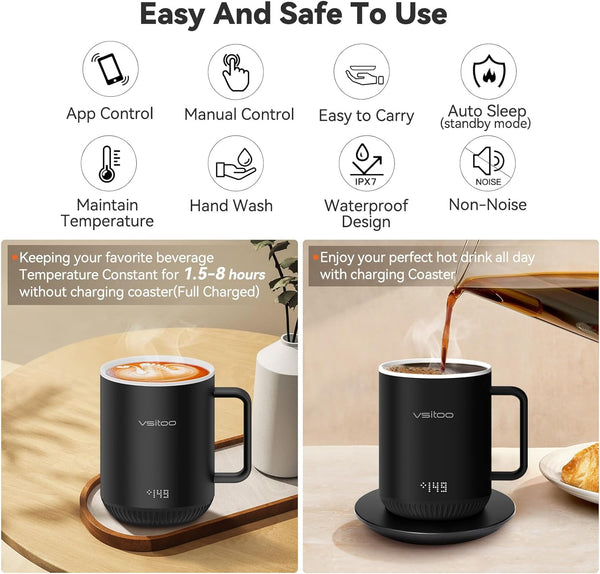 VSITOO S3 Temperature Control Smart Mug 2 with Lid, Self Heating Coffee Mug 10 oz, LED Display, 90 Min Battery Life - App&Manual Controlled Heated Coffee Mug - Improved Design - Perfect Coffee Gifts