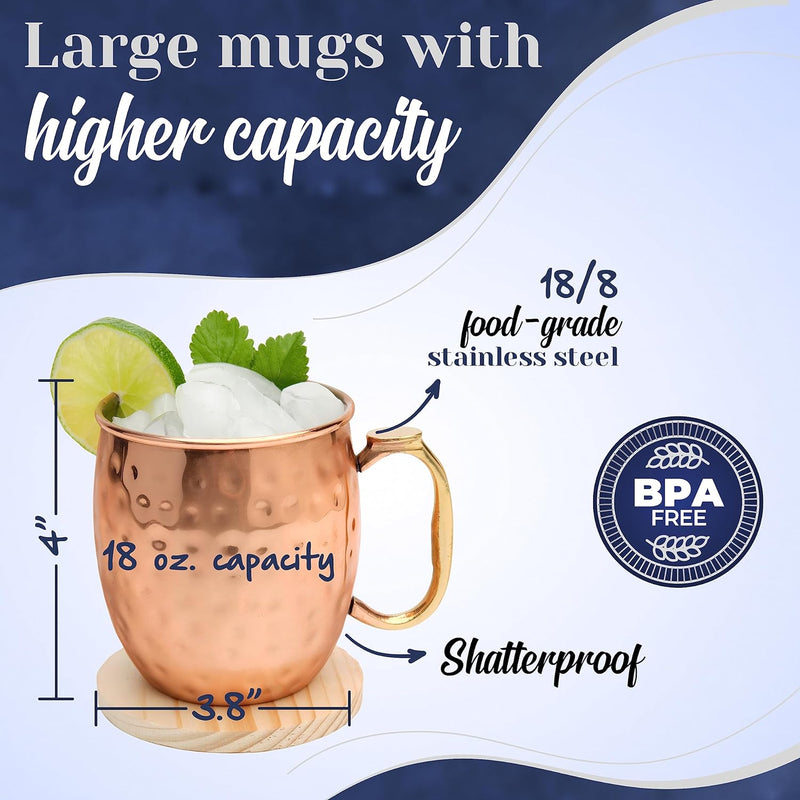 Kitchen Science Moscow Mule Mugs, Stainless Steel Lined Copper Moscow Mule Cups Set of 6 (18oz) | Stainless Steel Mug w/New Thumb Rest | Tarnish-Resistant Steel Interior (2 - Set of 6)