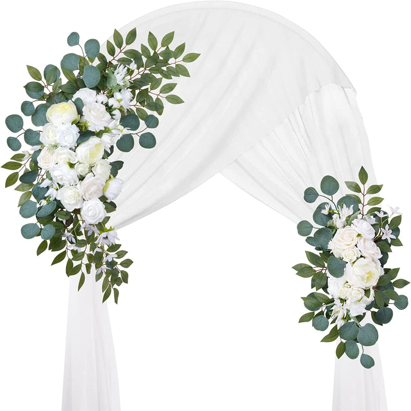 Basic Arch Flowers with Drapes Pack of 3 - 2Pcs Floral Swag 24ft White Arch Drapes for Wedding Ceremony and Reception Decoration
