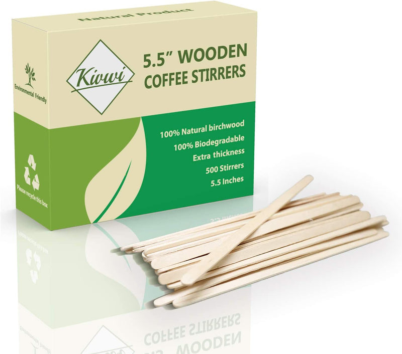 Kivwi Premium Wooden Coffee Stirrers, 5.5 Inches Stir Stick, Box of 500