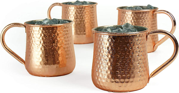 PG Copper/Rose Gold Plated Stainless Steel Moscow Mule Mug - Bar Gift Set 4 - Factory Direct (19.5 oz) - Authentic Modern Design - Dimple Finish Hollow Handle!