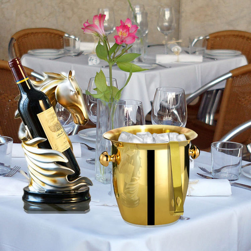 Ice Buckets - Champagne Ice Bucket with Tongs, Golden Trumpet Ice Bucket Stainless Steel Mirror Reflection Wine Cooler for Cocktail Bar Beer Red Wine Liquor Beverages Party,Ice Frozen Longer, 2.5L