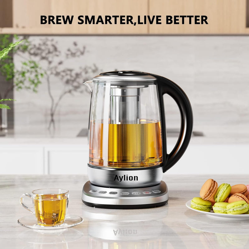 Smart Electric Kettle with Temperature Control, 5 Presets Electric Tea Kettle with Removable Infuser, 2 Hours keep Warm with Auto Shut off, 1.7L, Glass and Stainless Steel, BPA Free