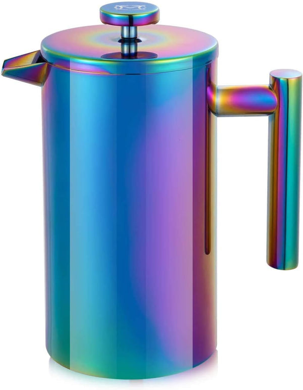 MAGICAFÉ French Press Coffee Maker – 1 or 2 Cups Small Stainless Steel Coffee Maker Double Walled French Press Rainbow 12oz/350ml