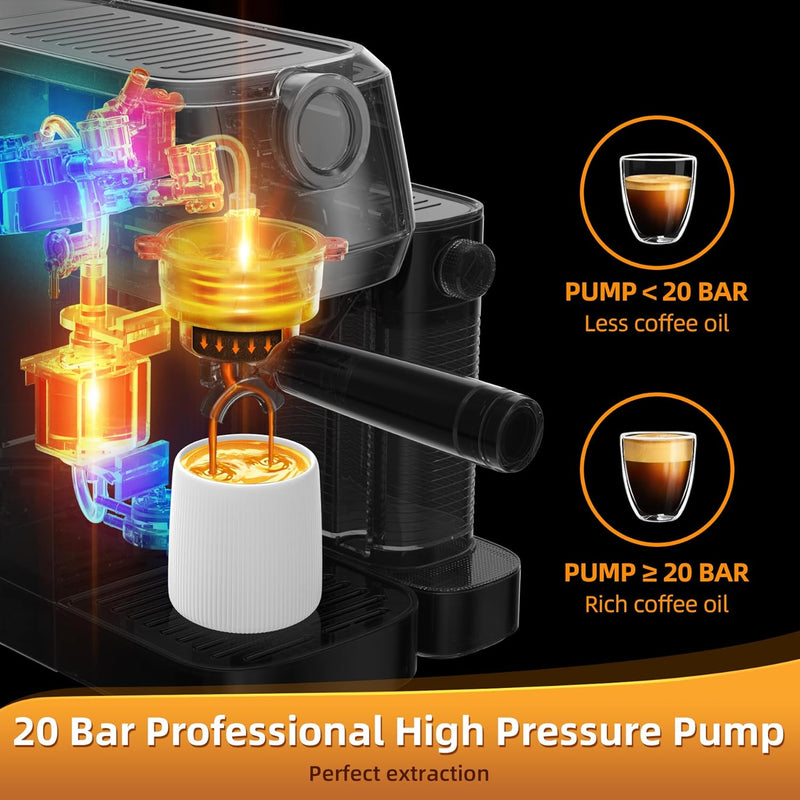 Cappuccino Machine and Espresso Maker, 20 Bar Latte Maker and Espresso Machine for Home with Automatic Milk Frothing System Stainless Steel Style Gifts, Valentines Day Gifts for Him/Her