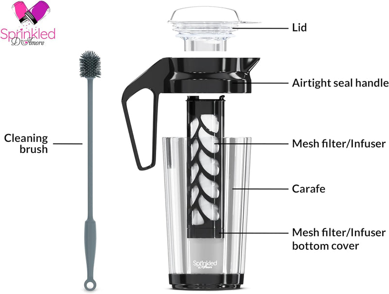 Sprinkled d’Amore Cold Brew Coffee Maker - Premium Iced Coffee Brewer Pitcher Kit for Smooth, Low-Acidity Cold Brew Coffee - Easy to Clean - Incl. Silicon Brush