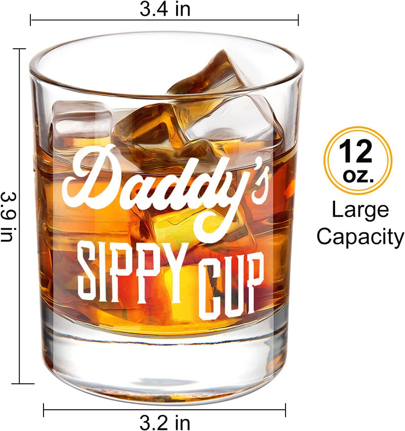 LIGHTEN LIFE Daddy's Sippy Cup Whiskey Glass 12 oz,Unique Dad Gift in Valued Wooden Box,Funny Gag Gift for New Dad,Father,Husband from Kids Wife for Father's Day,Birthday,Christmas