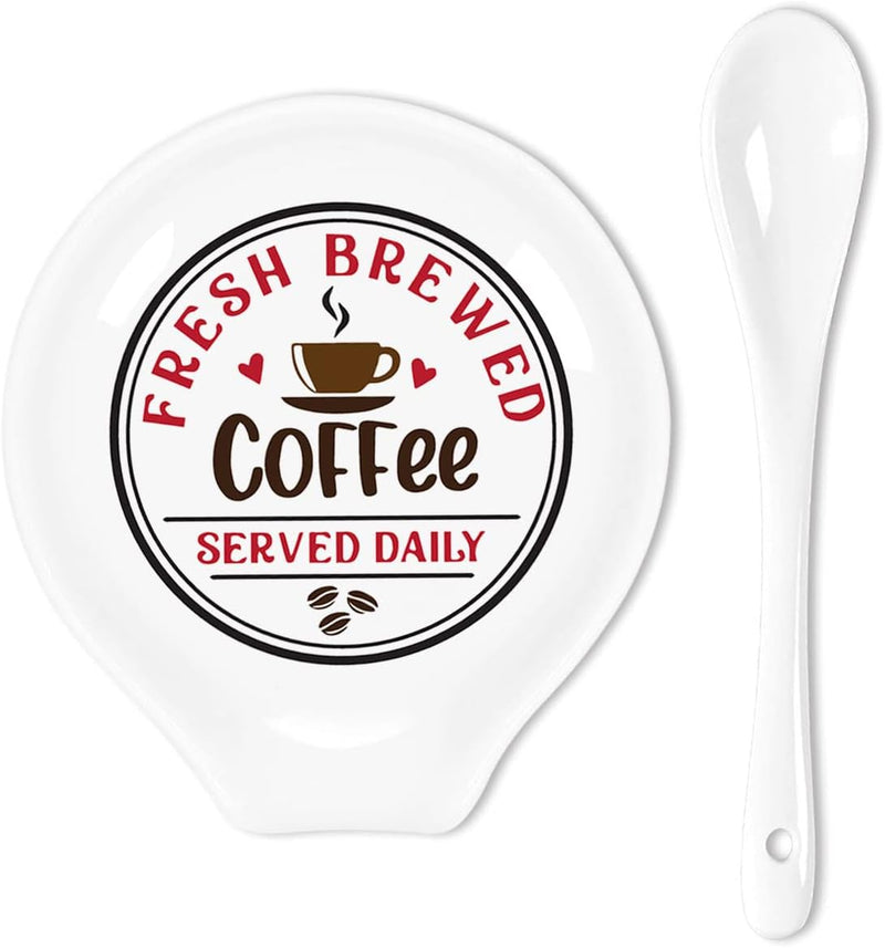 Uhealik Funny Coffee Quote Colored Pattern Ceramic Coffee Spoon Holder-Coffee Spoon Rest -Coffee Station Decor Coffee Bar Accessories-Coffee Lovers Gift for Women and Men-Coffee is Always A Good Idea