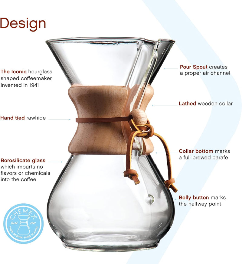 Chemex Pour-Over Glass Coffeemaker - Classic Series - 6-Cup - Exclusive Packaging