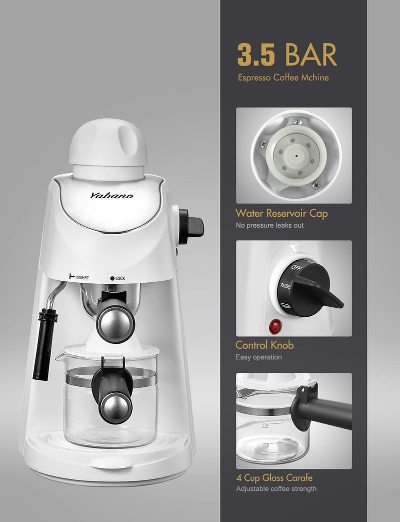 Yabano Espresso Machine, 3.5Bar Espresso Coffee Maker, Espresso and Cappuccino Machine with Milk Frother, Espresso Maker with Steamer(White)