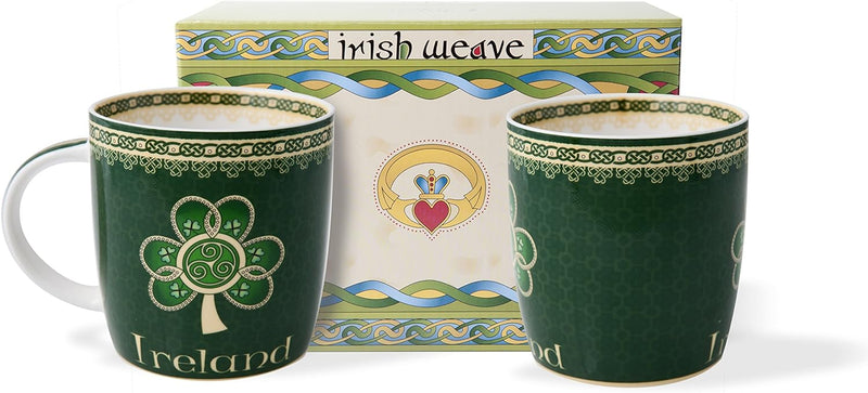 Royal Tara Irish Shamrock Spiral Mug Set of Two With Irish Celtic Weave Gift Box Capacity per cup is 370ml/12.5fl oz
