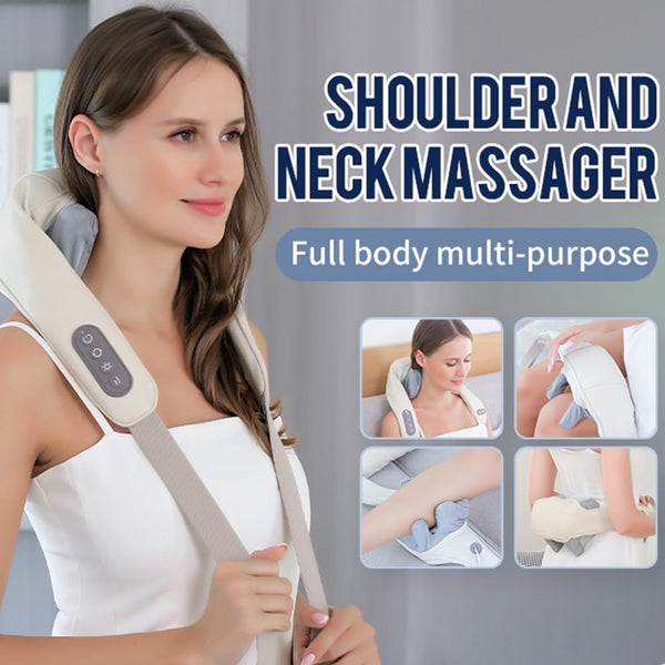Neck and Shoulder Massager,Shiatsu Back Massager with Heat, Wireless Deep Kneading Massage for Neck, Back, Shoulder, Leg, Suitable for Office, Home and Travel. (Off White)