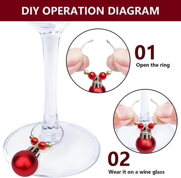 PheiLa 16 Pcs Wine Glass Charms Christmas Ball Wine Glass Markers Drink Tags Rings for Stem Glasses, Wine Drinker Gift Wine Tasting Party Favors Decorations
