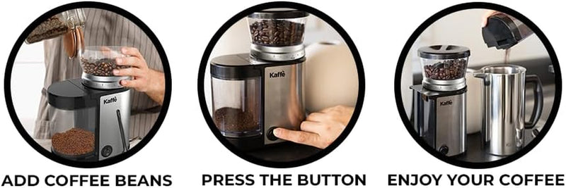 Kaffe Burr Coffee Grinder Electric w/Adjustable Settings for Precision Coffee Bean Grinding (5.5oz Capacity) Cleaning Brush Included. Powerful Motor. Copper)