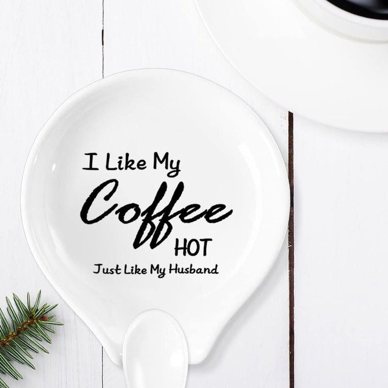 Coffee Spoon Rest and Spoon,Funny Coffee Quote Black And White Ceramic Coffee Spoon Holder-Station Decor Coffee Bar Accessories-Gifts for Coffee Lovers (I Like My Coffee)