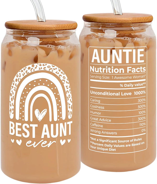 Aunt Gifts - Aunt Gifts from Niece, Nephew - Gifts for Aunt, Auntie Gifts - Aunt Birthday Gift, Christmas Gifts for Aunt, Aunt Christmas Gifts - Gifts for New Aunt, To Be Aunt - 16 Oz Can Glass