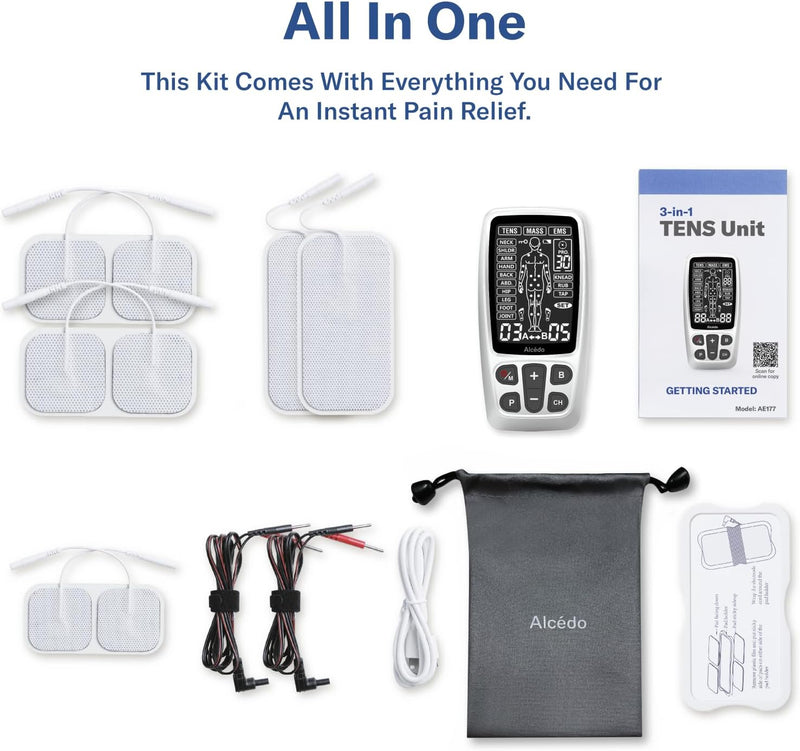 Alcedo TENS Unit + EMS Combination Machine Muscle Stimulator for Pain Relief, Electric Rechargeable Pulse Massager with 41 Modes for Back/Neck Pain Therapy, HSA FSA Eligible