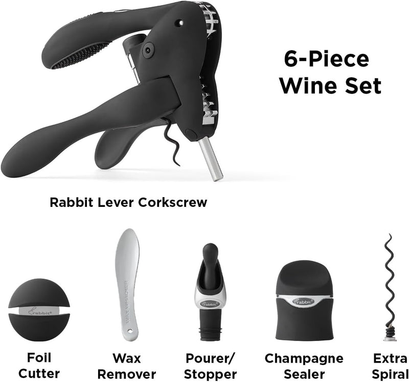 Rabbit 6-Piece Wine Opener Tool Kit, Black