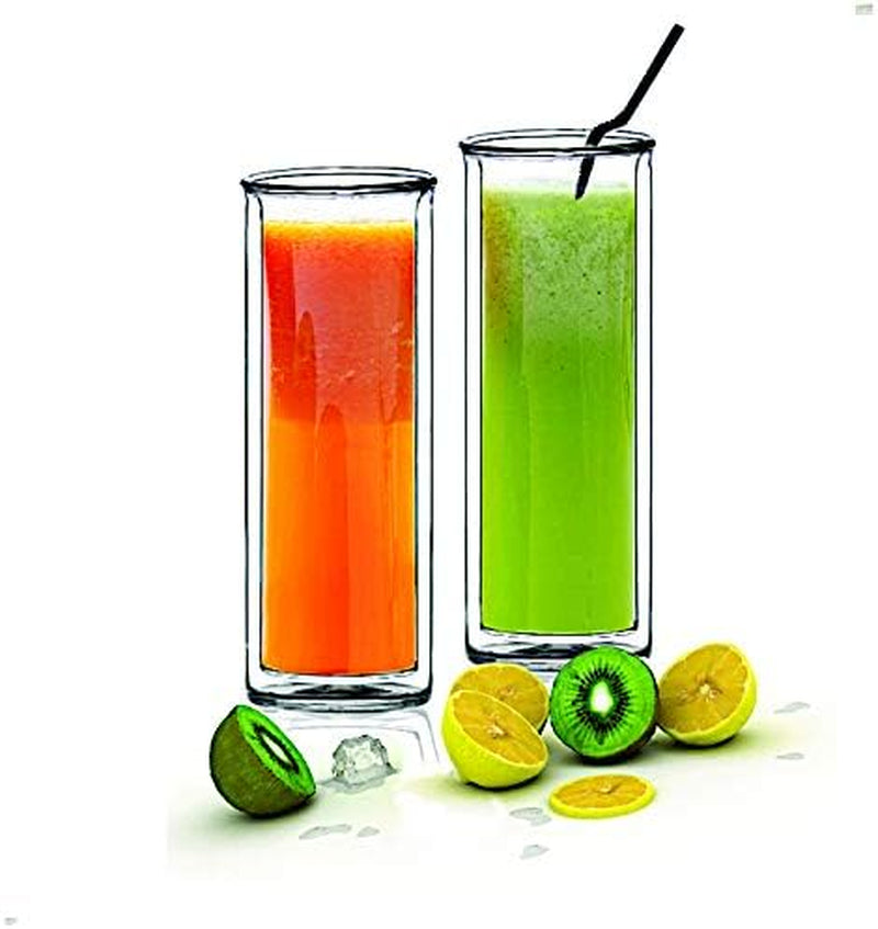 Sun's Tea Strong Double Wall Insulated Highball Tall Drinking Glasses for Bourbon or Whiskey Cocktail, Martini, Tropical Drink, Champagne, Beer | Mojito and Tom Collins Glasses - Set of 2 (14 oz)