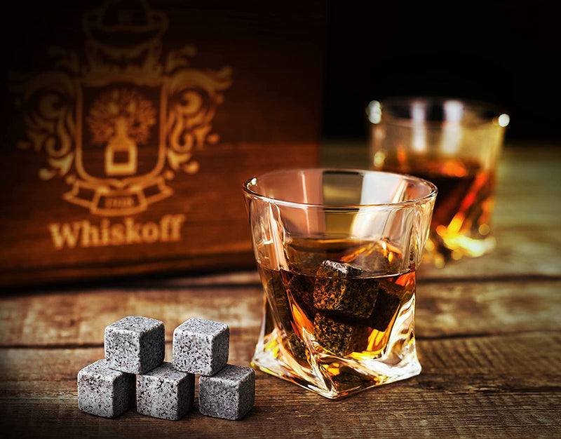 Whiskey Glass Set of 2 - Bourbon Stones Gift For Men Includes Crystal Whisky Rocks Glasses , Chilling Stones , Slate Coasters Scotch Glasses in Wooden Box Wisky Burbon Retirement Gifts