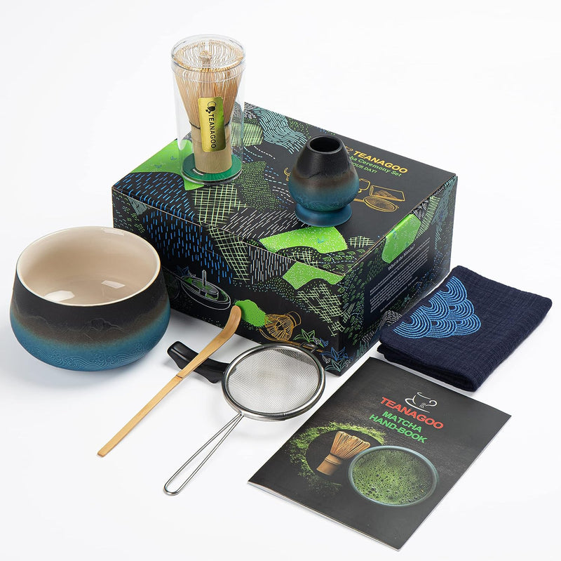 TEANAGOO Japanese Tea Set Matcha Whisk Set Matcha Bowl Bamboo Matcha Whisk (chasen) Scoop (chashaku) Matcha Whisk Holder Tea Making Kit. MSB-5 Matcha Green Tea Powder Kit. Matcha Tea Kit