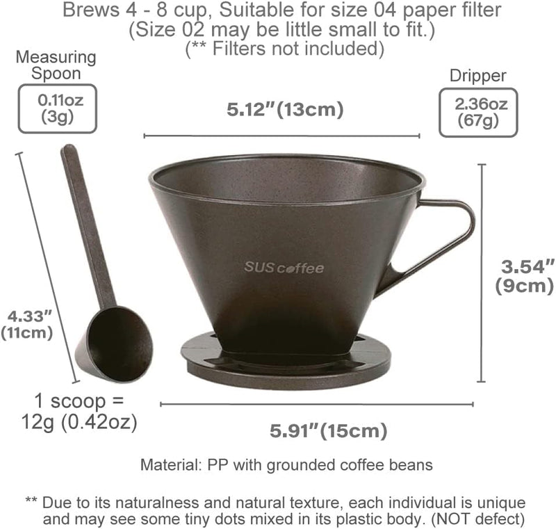 Terra Distribution Pour Over Coffee Dripper [ Designed in Japan ] Eco-friendly Coffee Dripper Reusing Coffee Beans' Waste as Raw Material (Coffee Maker)