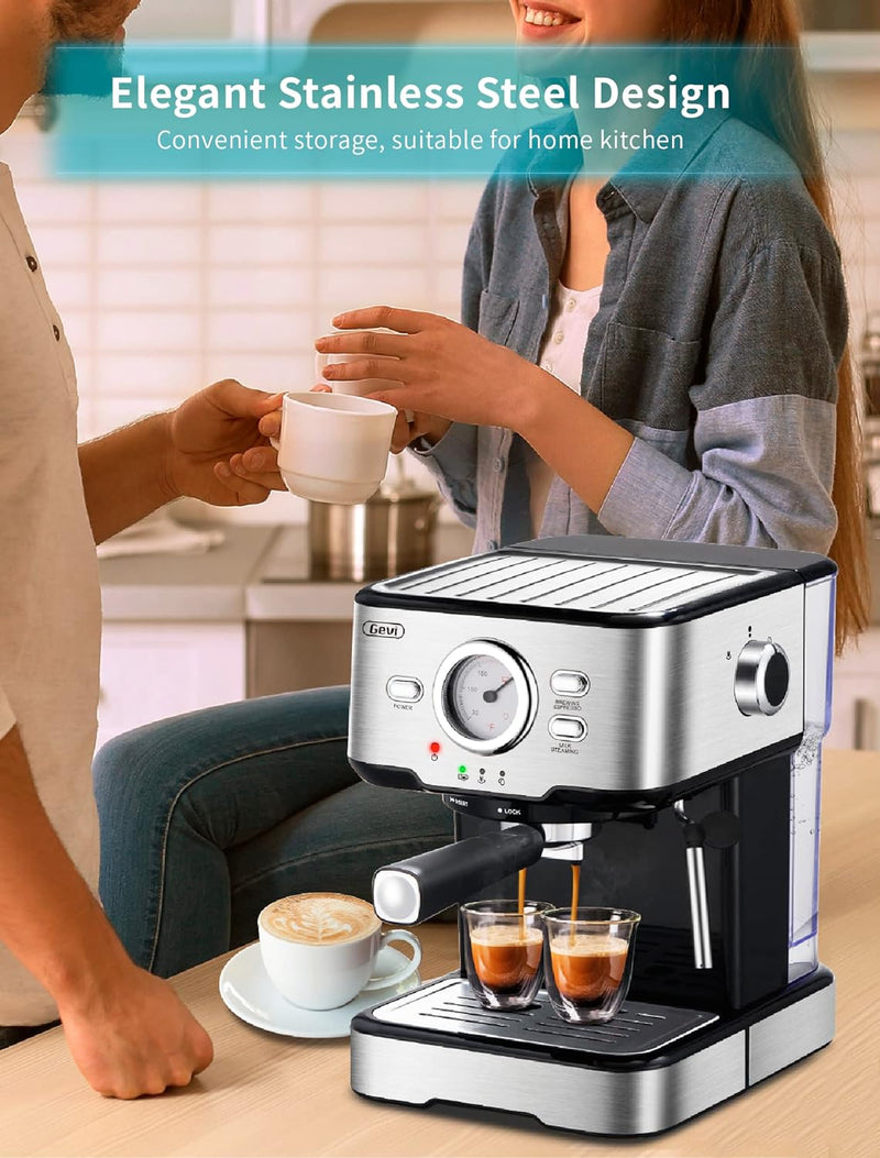 Gevi Espresso Coffee Machine,Espresso Machine with Steamer, Compact Semi Espresso Maker with Milk Frother for Home, Stainless Steel Cappuccino Machine for Cappuccino, Latte, 1100W