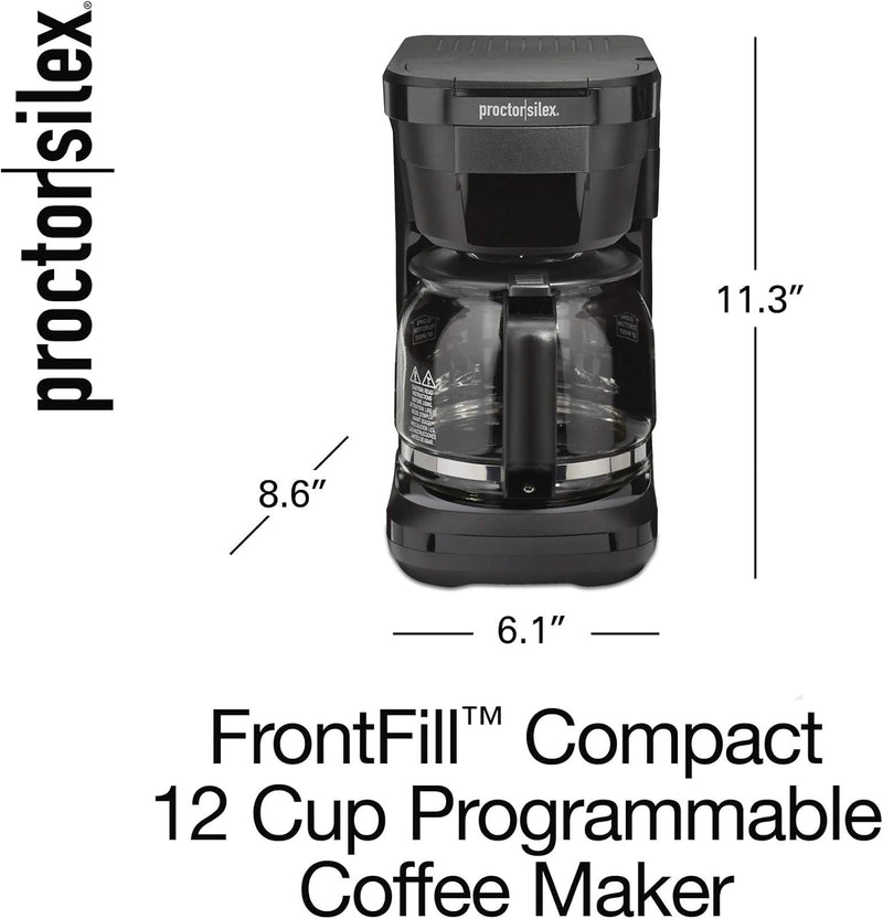 Proctor Silex FrontFill Drip Coffee Maker, Digital & Programmable, 12 Cup Glass Carafe, Black and Silver (43685PS)