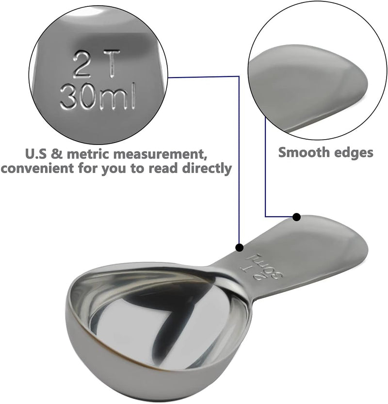 Coffee Scoop 18/8 Stainless Steel Coffee Measuring Spoon 2 Tablespoon Coffee Scoop Short Handle Measuring Spoon for Ground Coffee Tea Sugar Flour 2 Tbsp Coffee Scoop Exact Measuring Spoon (30ml)