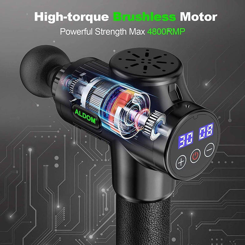 ALDOM Massage Gun Deep Tissue, Percussion Massage Gun for Athletes Muscle Massage Gun for Back Neck Pain Relief, Portable Electric Sport Massager Gun with 30 Speeds Super Quiet Handheld Gun Massager