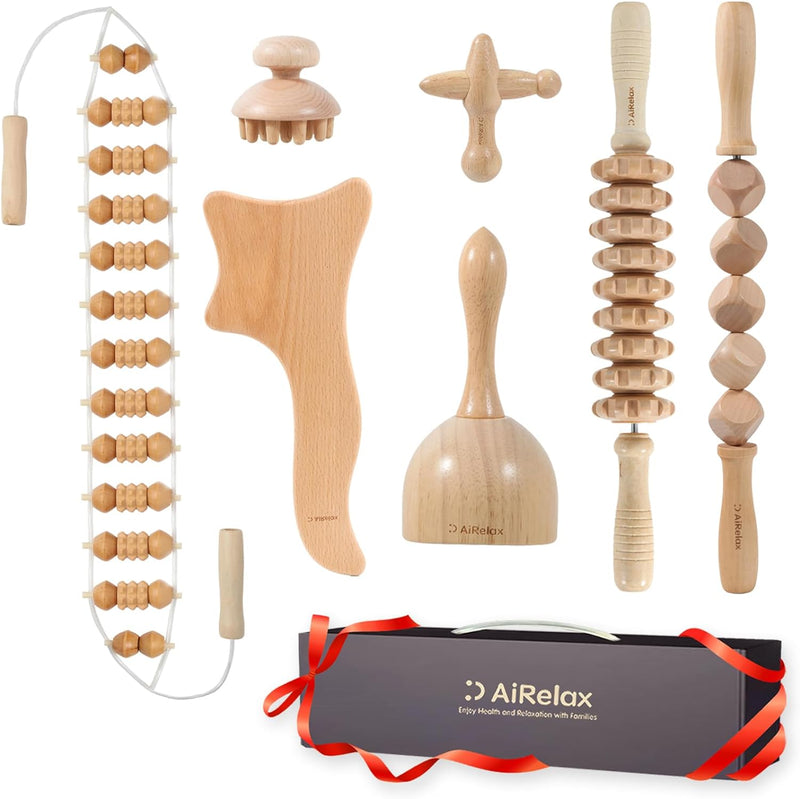 7 Pack Wood Therapy Massage Tools for Body Shaping Set, Cellulite Massager,Maderoterapia Kit Colombiana,Lymphatic Drainage Massager Tools for Neck Back Waist Pain Relief