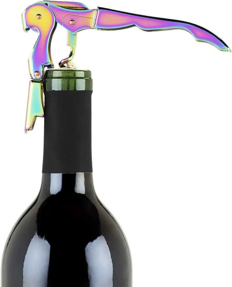 Blush Mirage Double Hinged Corkscrew, Cute Iridescent Wine Bottle Opener and Foil Cutter, Stainless Steel Bar Accessories, 4.75 Inches Long, Set of 1