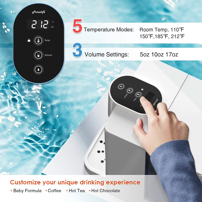 FRIZZLIFE TF900 Instant Hot Water Dispenser Filter, Countertop Water Filter System, 5 Temperatures & 3 Volume Settings, High Temp Safety Lock, Zero Installation, UL Standard Tested, 1 Filter Included