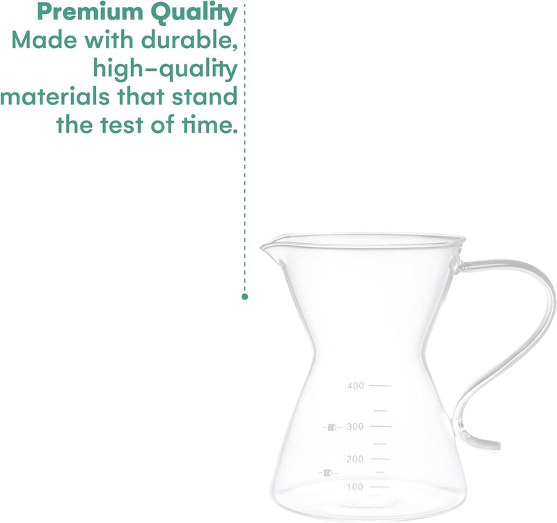 Outlery Transparent Glass and Silver Pour Over Coffee Maker Set - Instant Coffee Pot Brewer - Precise Gooseneck Spout Portable Coffee Maker for Home, Cafe, Office - 400ml Coffee Glass Dripper Kettle